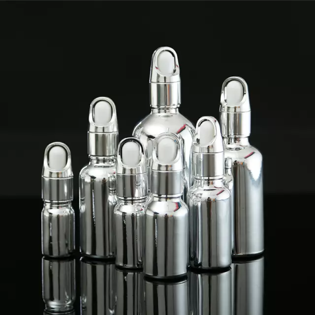 10x Argent Verre Vide Flacon Compte-Gouttes Liquide Pipette Récipient Voyage 2