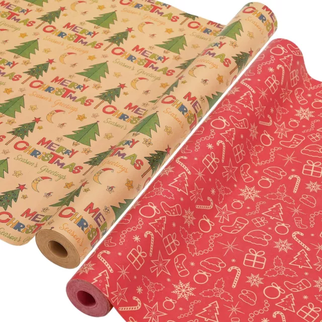 2 rollos papel regalo juego de Navidad, 43cm x 15m juego de papel de Navidad, Nat...