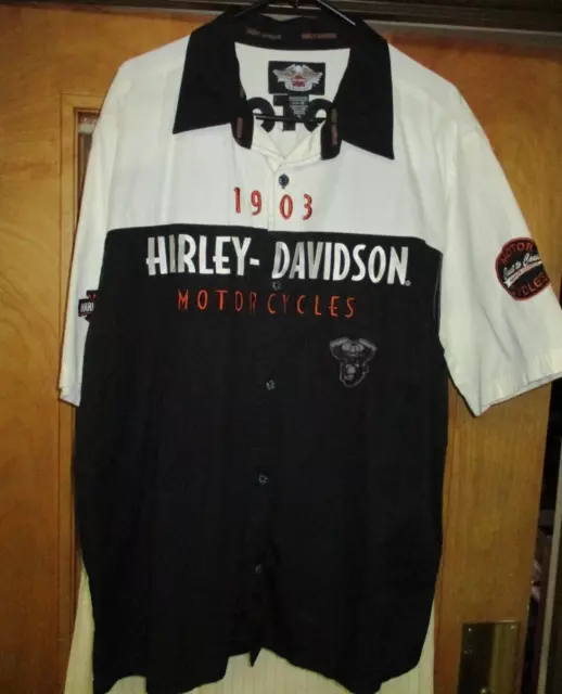 Harley Davidson Button Down Embroidery Patches Men's Black Shirt Size XL