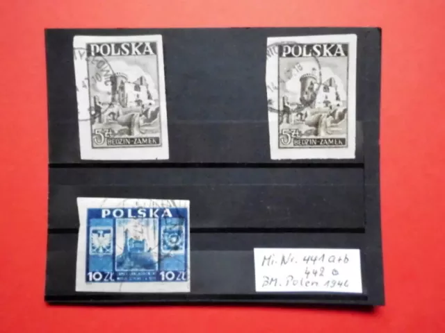 BM. Briefmarken Polen 1946 Baudenkmäler Mi. Nr. 441a+b+443 gestempelt Lot