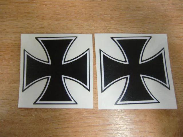 2 off  Iron Cross stickers/decals - 150mm black + white