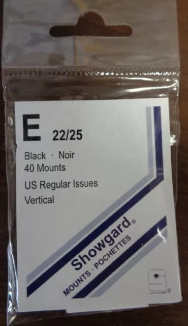 Showgard size E22/25 black hingeless stamp mount NEW unopened pack 1st quality