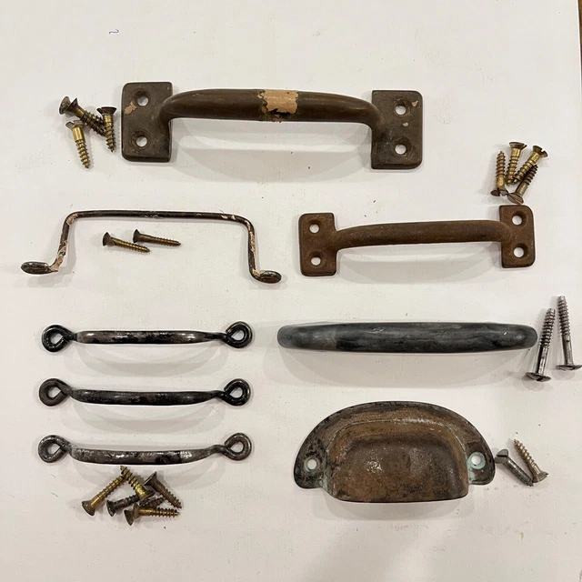 Lot Vintage Antique Handles / Pulls Cabinet Door Furniture Desk Drawer w/ Screws