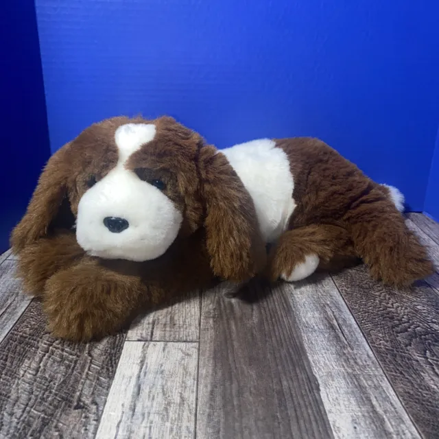 Plush Dog St. Bernard Puppy Stuffed Animal Toy Laying Down Brown White Toy 17"L