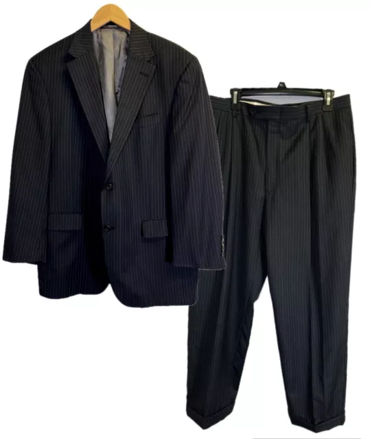 Graham & Gunn Black Stripe 2 Piece Suit Mens Size 42R  Pants 36x29 Made in U.S.A