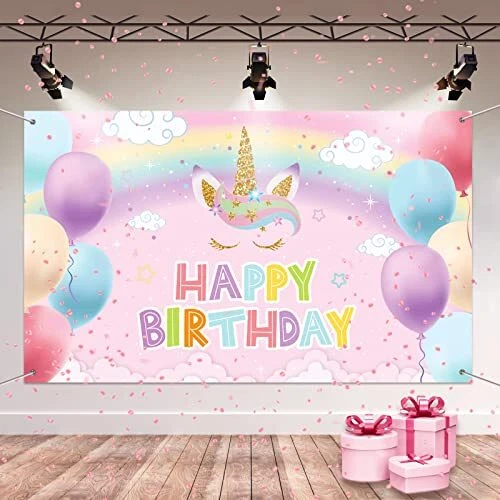 Fond De Décoration Anniversaire Fille - Bannière Rose Princesse Pour 1er Joyeux Anniversaire Bébé