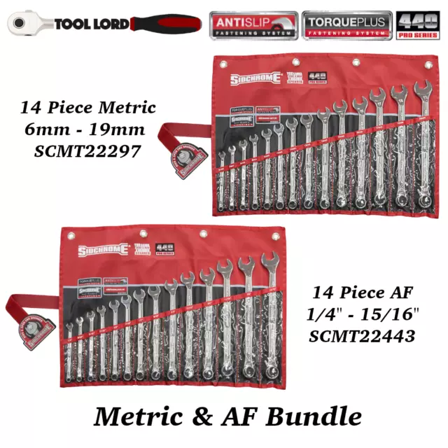 Sidchrome 14 Piece Metric + 14 Piece AF Pro Series Ring & Open End Spanner Sets