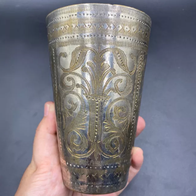Very rare ancient Roman silver plated cup with gold gilding art work