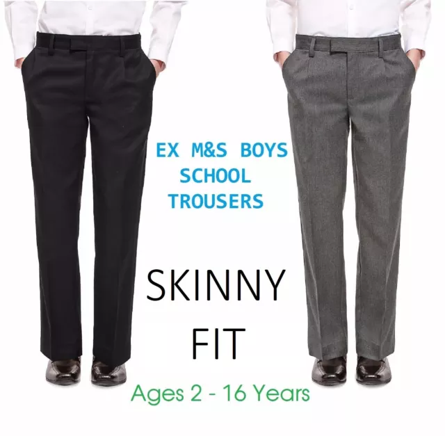 EX M&S BOYS Black Grey School Trousers Slim Fit Age 6 7 8 9 10 11 12 13 14  15 16 £7.95 - PicClick UK