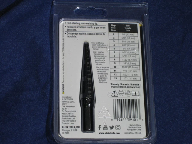 Klein Tools KTSB01 Step Drill Bit Double-Fluted #1, 1/8 to 1/2-Inch 2