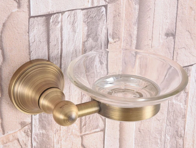 Bathroom Accessory Wall Mounted Antique Brass Glass Soap Dish Holder aba168
