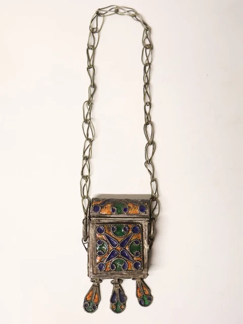 Porte-Coran Ancien Berbère En Argent Massif 925 Avec Turquoises Et Corail – Pièce Rare