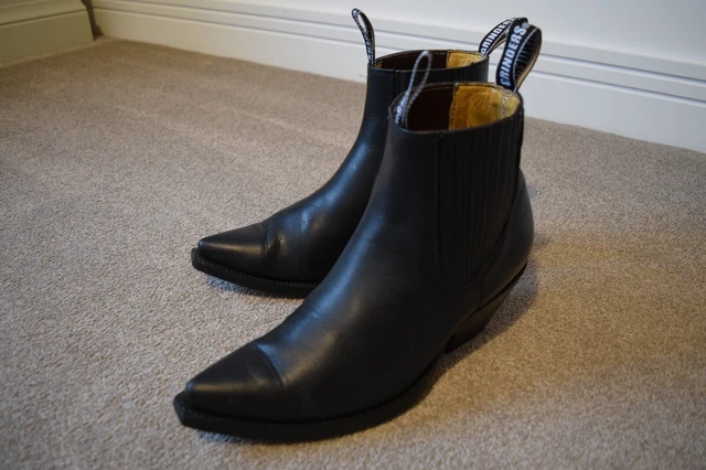 NEW GRINDERS MUSTANG Black Leather Cowboy Boot Slip On Cuban Heel Chelsea Boots 124.99 PicClick UK