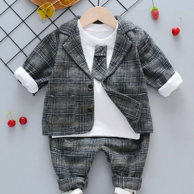 3PCS Baby Junge Kleinkind Kinder Gentleman Outfit Anzug Strampler Mantel + Hose