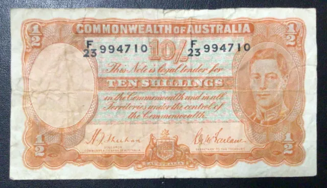 1942 Australia Paper Money - 10 Shillings Banknote!