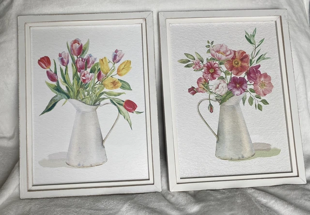 LOT OF 2- Framed Art Floral Farmhouse Pastel Simple 16” X 12” NEW