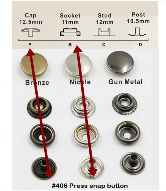 Fermoirs Boutons Pression En Métal Gun Metal 15mm - Lot De 10 Sets (20 Pièces), Argenté, Pour Vêtements Ou Accessoires