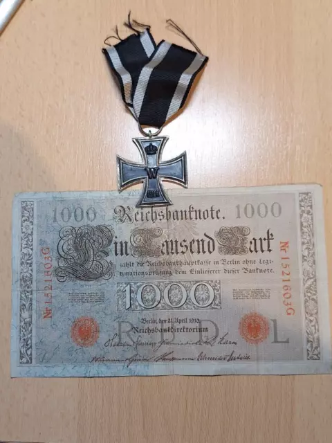 Orig. German Iron Cross 2nd Class EK2 WW1 + ribbon + marker + 1000 Reichsmark