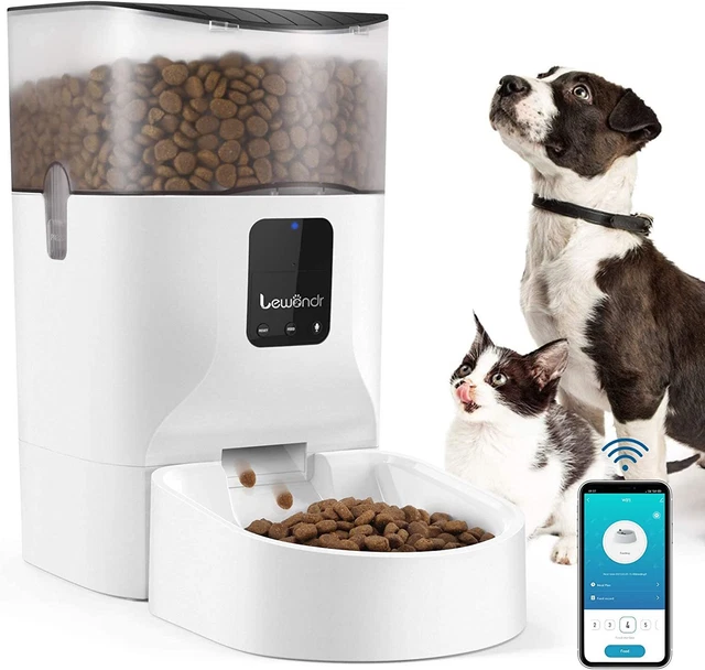 Lewondr automatischer Katzenfutterautomat, 7L 2,4G WiFi Hundefutterautomat Tierfutterspender mit 10