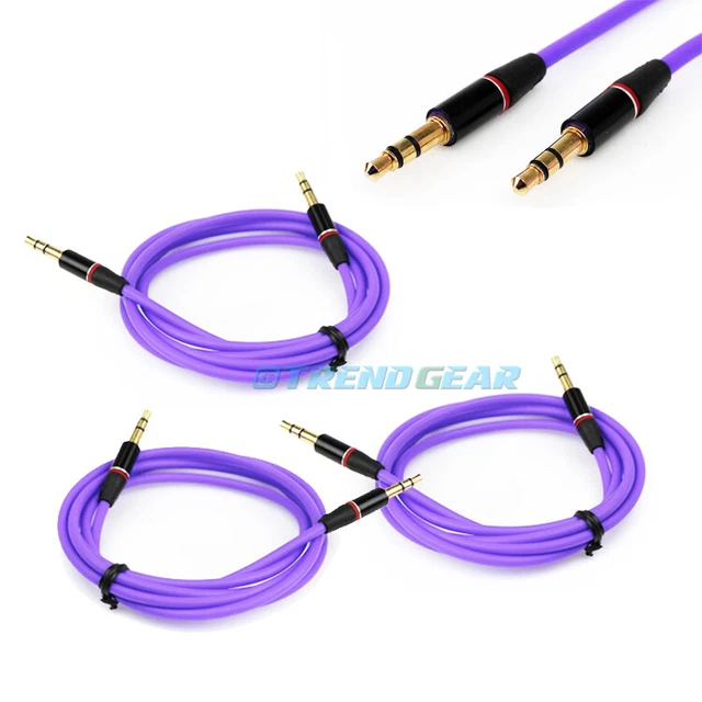 3X 3.5Mm Aux Auxiliary Straight Audio Cable Purple For Lumia 1020 Z10 Z30 Droid