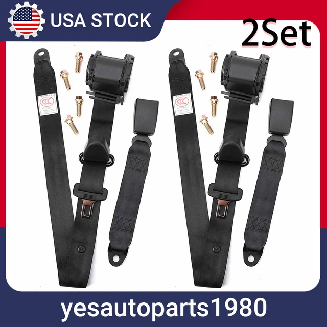 2 Set Safety 3 Point Retractable Car Seat Lap Belt Adjustable Kit Universal USA