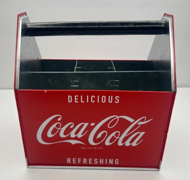 Coca Cola Coke 2014 reproduction Metal Utensil Caddy w/ Wood Handle Genuine