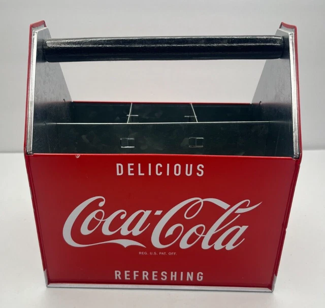 Coca Cola Coke 2014 reproduction Metal Utensil Caddy w/ Wood Handle Genuine