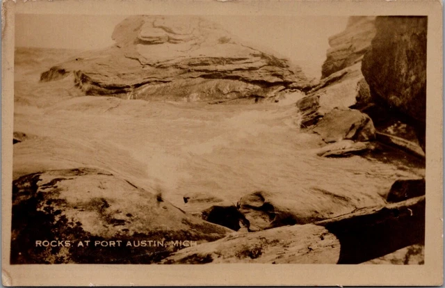 Rocks at PORT AUSTIN, Michigan Real Photo Postcard