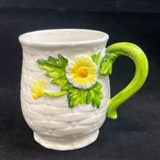 Lefton Rustic Daisy Flower Basket Weave Coffee Mug Cup 1950's 4468 Vintage 10 oz