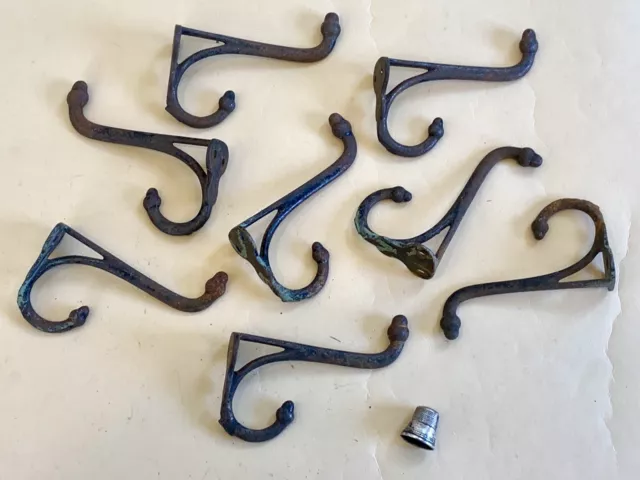 8 Antique Cast Iron Coat Hooks C1930-50