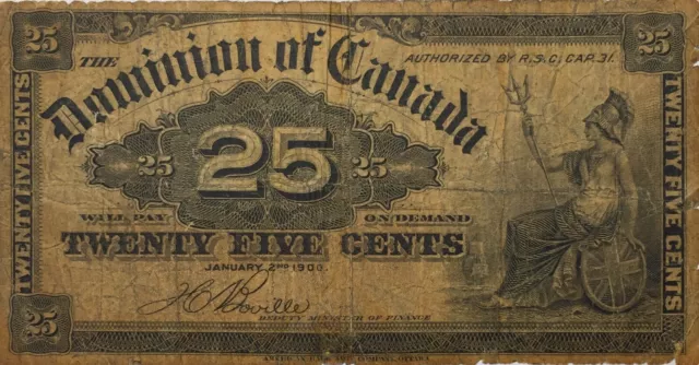 Dominion Of Canada Twenty-five Cents Currency Banknote 1900 25c