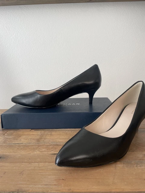 COLE HAAN 220 Quincy Black Kitten Heel Pointy Leather Pump Size