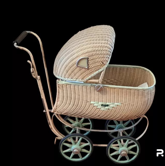 Vintage Wicker Doll  Baby Carriage  Buggy Stroller