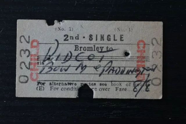 BTC Railway Ticket No 0232 BROMLEY to DIDCOT 08AU66