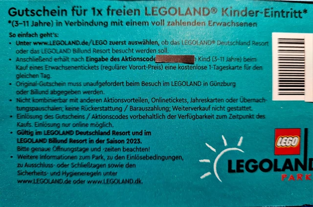 Legoland 2 x buoni ingresso bambini gratuito Legoland Günzburg stagione 2024 2