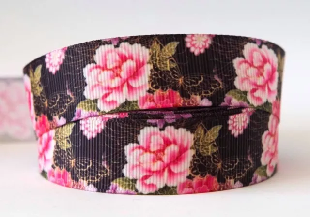 1M X 22mm Grosgrain Ribbon Craft DIY Hair Bows - Japanese Pink Flower