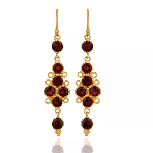 Red Garnet Gemstone Earrings 18K Gold Plated 925 Sterling Silver Jewelry