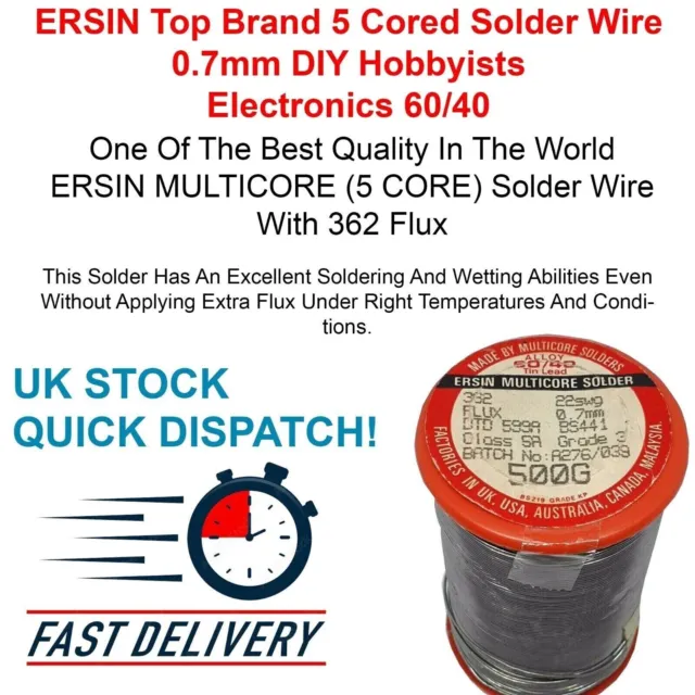 ERSIN MULTICORE 60/40 SOLDER WIRE 0.7mm ELECTRICAL INDUSTRIAL HOBBY ELECTRONICS