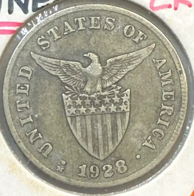 United States Philippines   1928 Mule  Error Twenty 20 Centavos Key Date Rare
