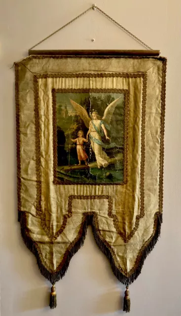 ANTIQUE European 19th Century Hand Painted Orthodox European Banner