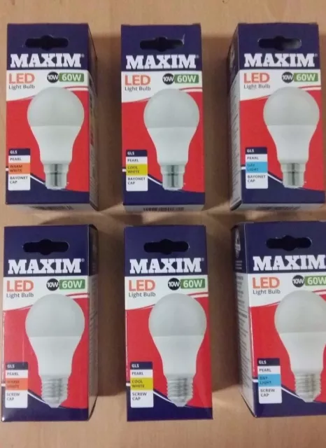 Maxim LED GLS Bulbs 10w BC B22 ES E27 Warm Cool Day Light White Lamp 60w