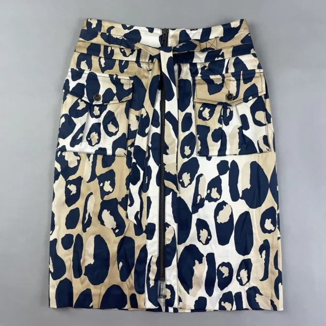 Diane von Furstenberg Front Zip Leopard Satin Pencil Skirt Rev Maeve Women's 6