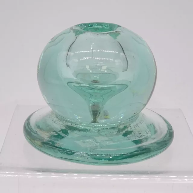 Antique Victorian Dump Glass Inkwell Paperweight Blue Green