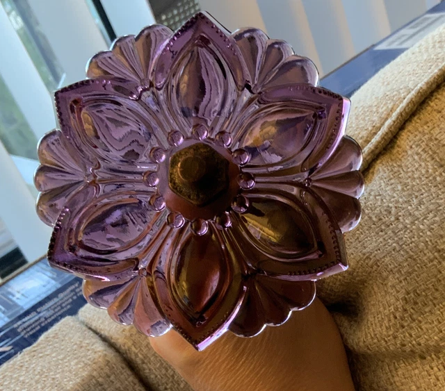 12 Vintage Pressed Depression Glass Curtain Tiebacks Purple Rose + hardware 2