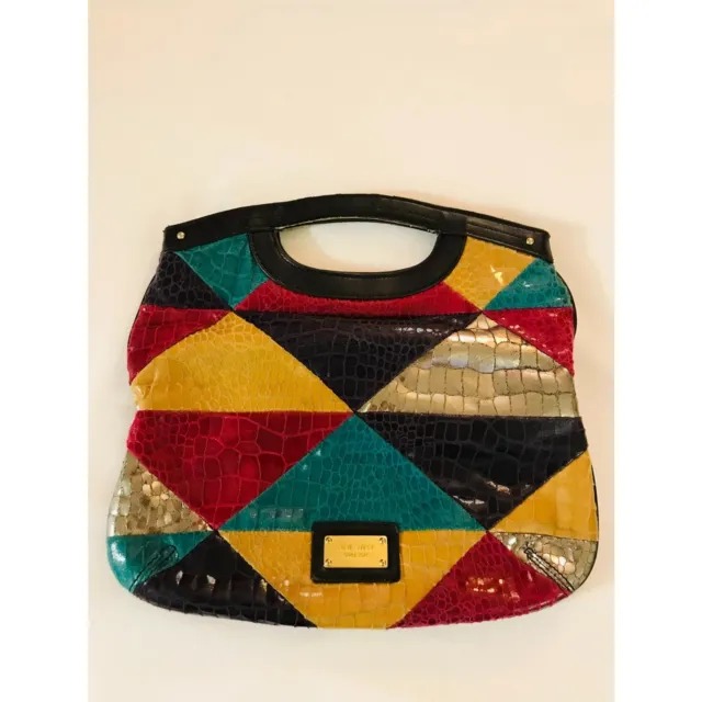 Nine West Patchwork Fold Over Crocodile Clutch