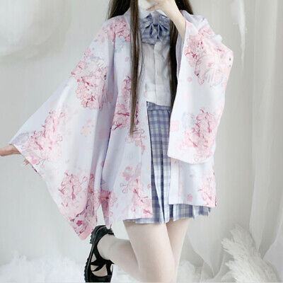 Women Lolita Kimono Sakura Haori Coat Jacket Yukata Japanese Cardigan Outwear