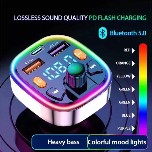Transmetteur FM Bluetooth 5.0 Lecteur MP3 Récepteur audio Chargeur rapide