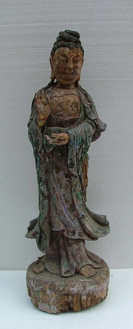Ming Dynasty Painted Carved Wooden Kuanyin Buddha Statue