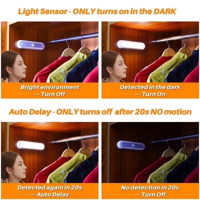 7” LED MOTION Sensor Lights Indoor AAA Battery 3 Pack Warm Rotatable ...