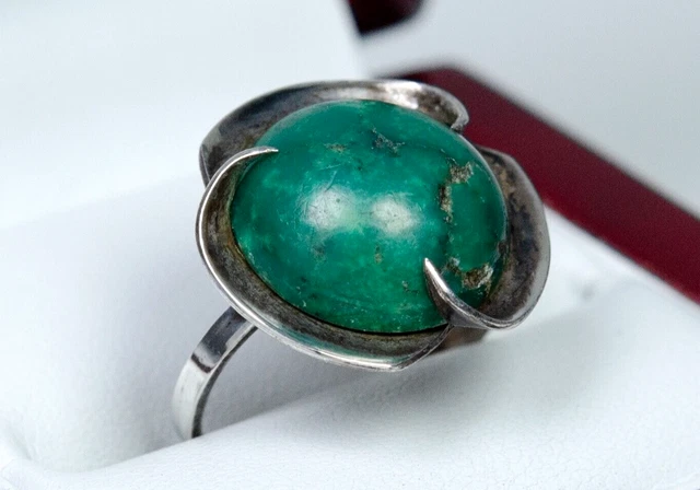 Bague Art Déco Antique En Argent - Turquoise Et émail Bleu - Taille 55 (17,5 Mm) - Occasion
